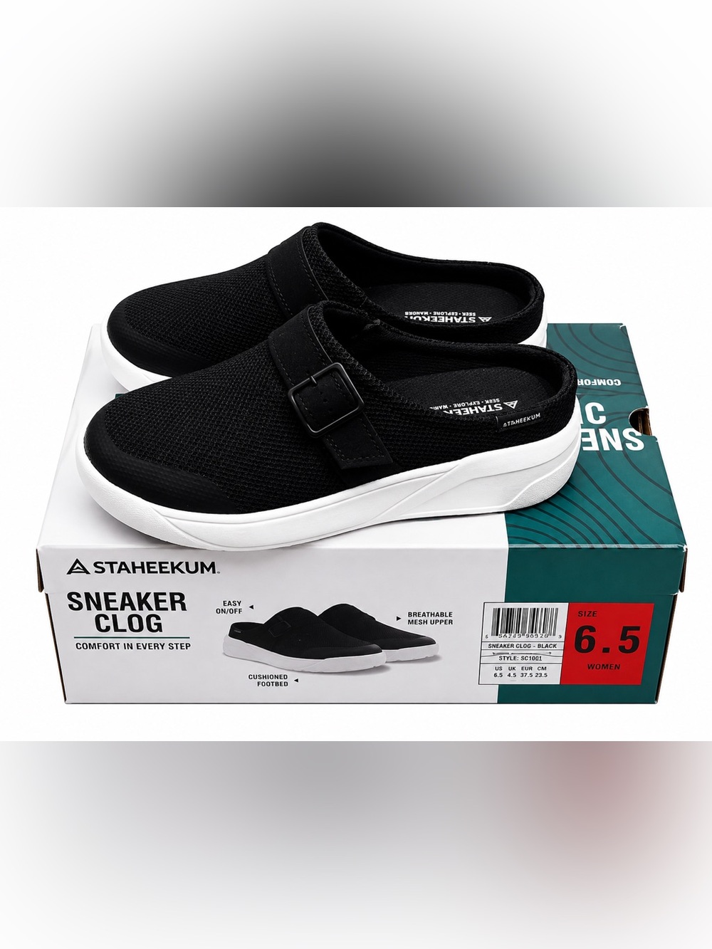 Staheekum Women's Black Sneaker Clog - Slip-On Comfort size 6.5
